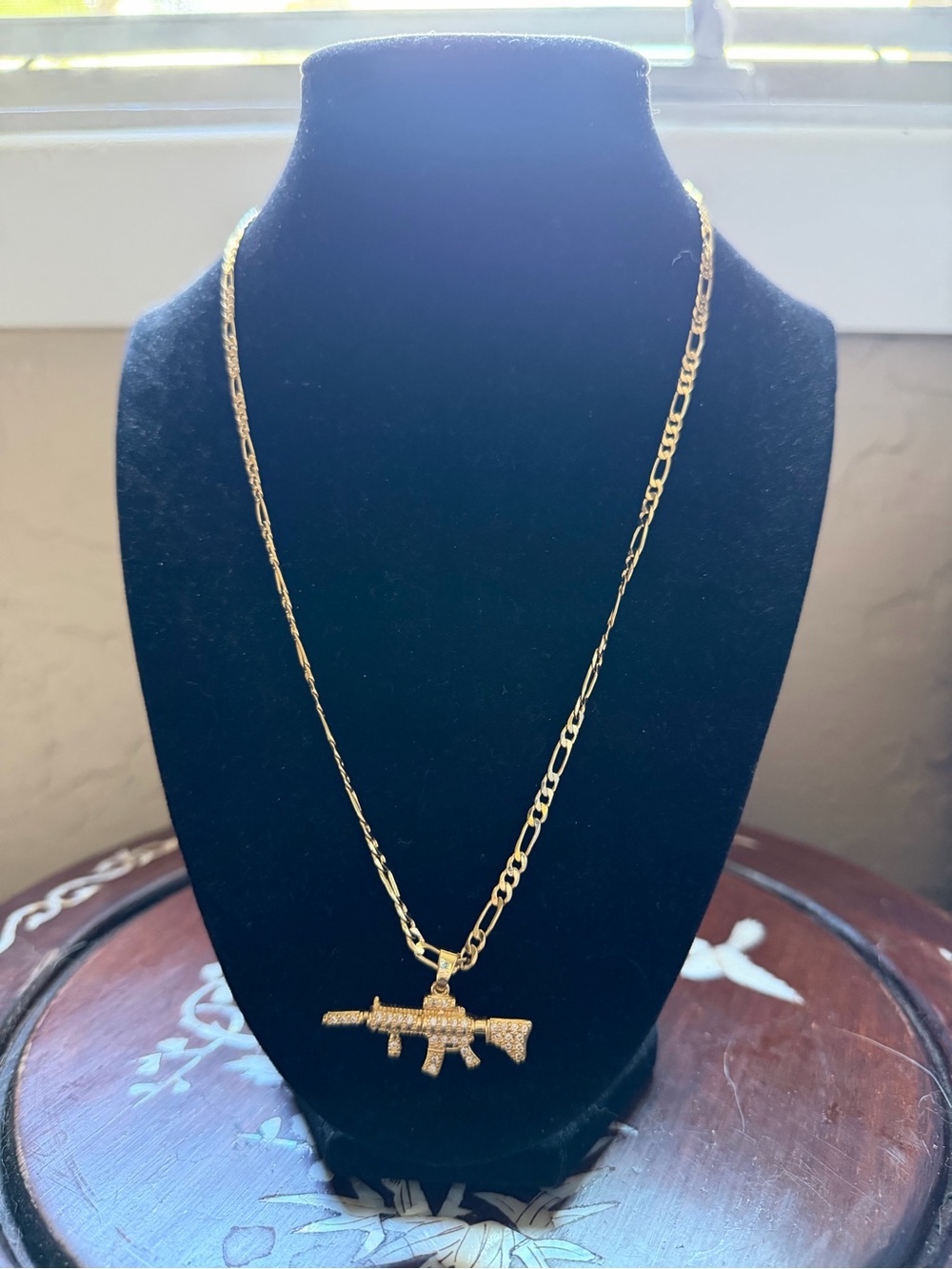 Gold Tone Rifle Pendant Necklace - Women Jewelry